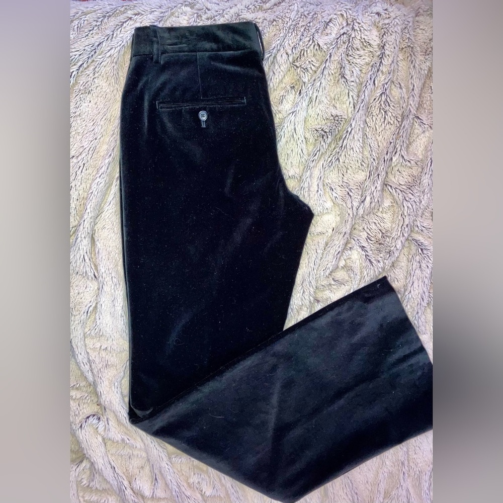 EXPRESS Editor Mid Rise Pitch Black 58 Velvet Relaxed Trouser Pant Women size 4 - Picture 5 of 6